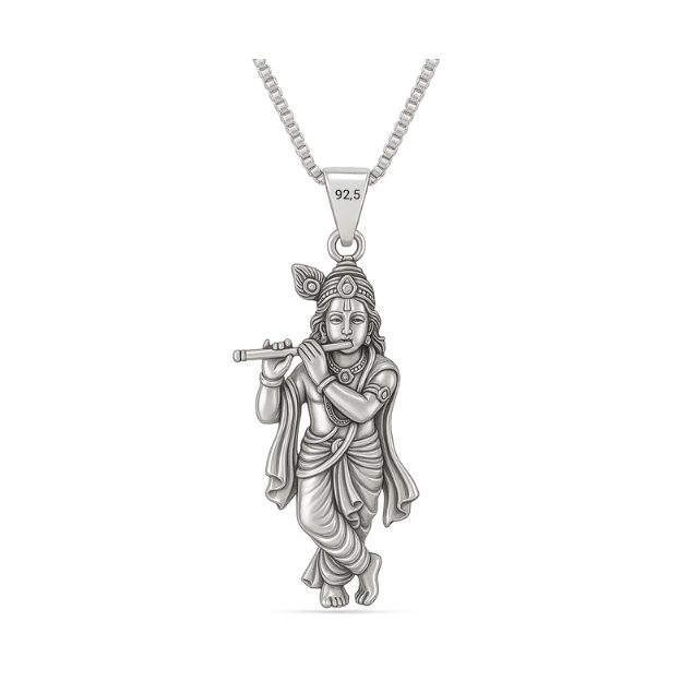 Sterling Silver Lord Krishna Pendant Necklace – Divine Symbol