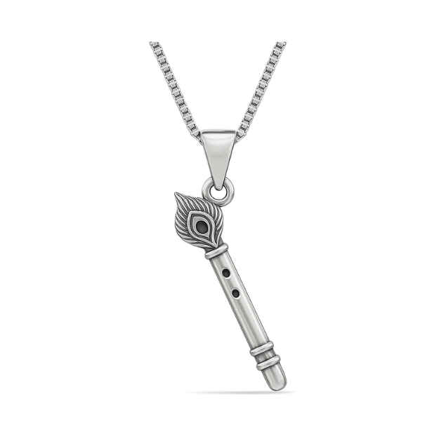 Sterling Silver Krishna Flute Pendant Necklace – Divine