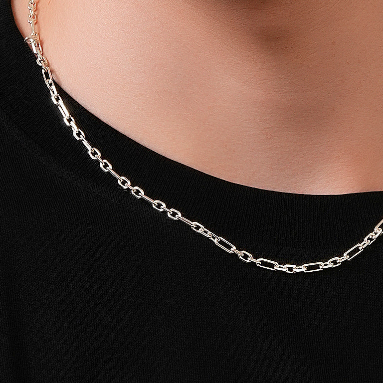 Anchor Chain Diamond Cut Necklace 925 Sterling Silver 3mm Men's