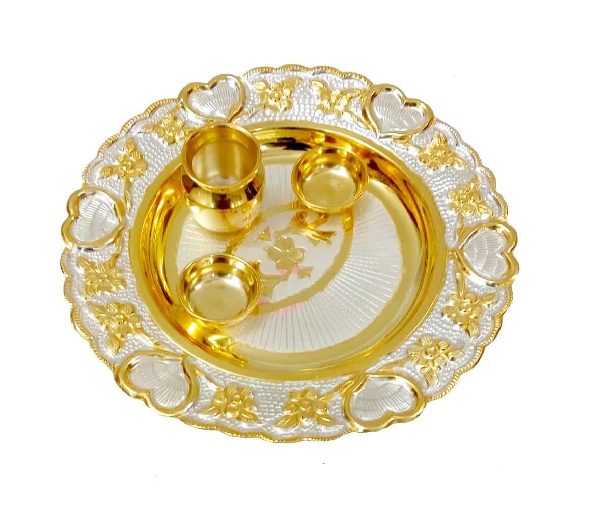 Silver Pooja Thali with Gold Plated – VerveJewels