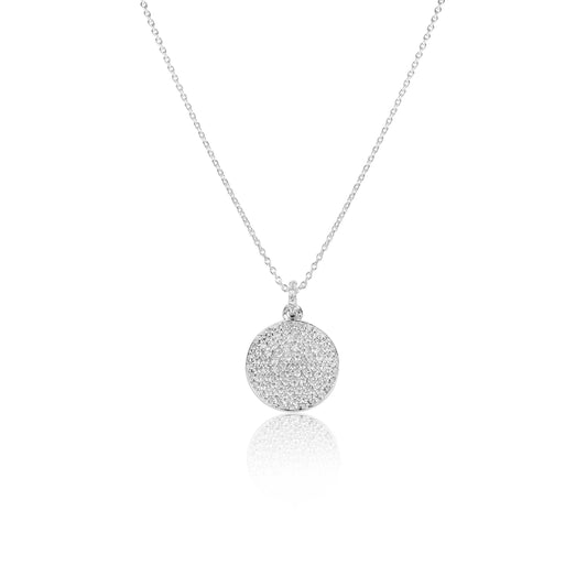 Silver Necklace Dainty Circle Pave Necklace