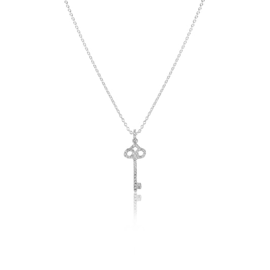 Silver Necklace Diamond Key Necklace