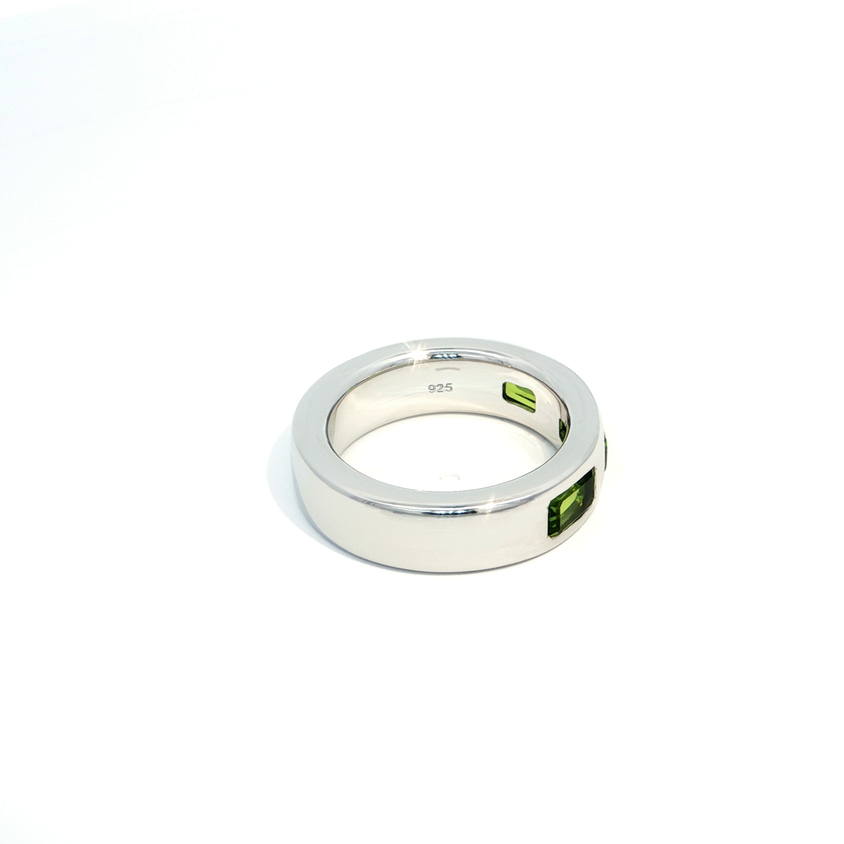 Silver Band Ring with Emerald-Cut Peridots