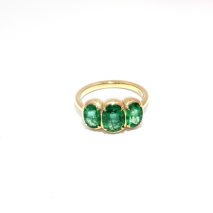 Sterling Silver Ring with Oval Emeralds
