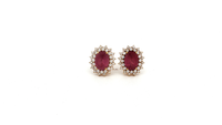 Silver Stud Earrings with Ruby and CZ Halo