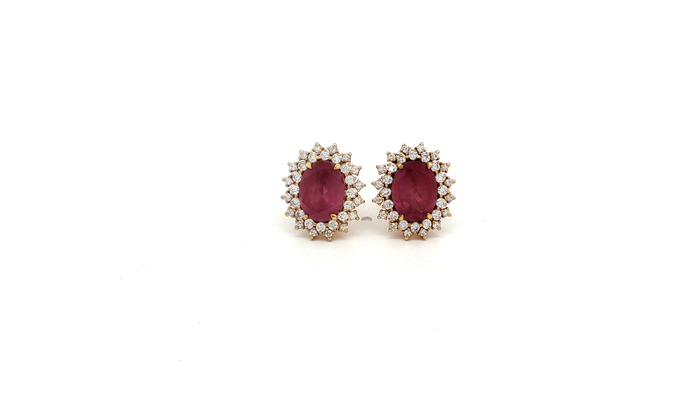 Silver Stud Earrings with Ruby and CZ Halo