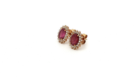Silver Stud Earrings with Ruby and CZ Halo