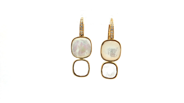 Silver Dangle Earrings with Cushion Cut Mother of Pearl Gemstones