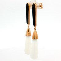 Sterling Silver Dangle Earrings with Black Onyx & White Agate Gemstones