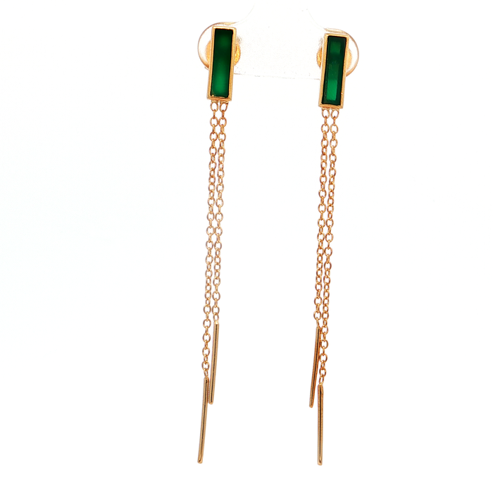 Sterling Silver Dangle Earrings with Green Onyx Gemstone