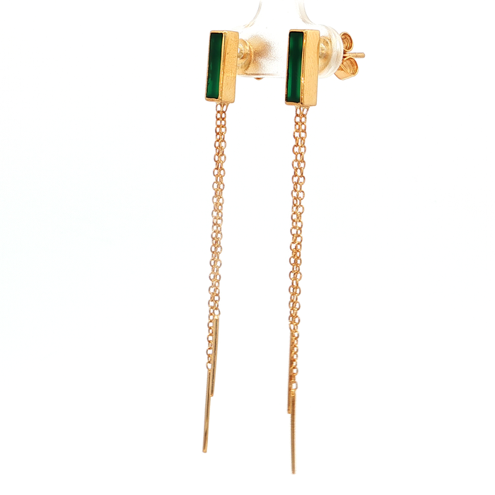 Sterling Silver Dangle Earrings with Green Onyx Gemstone