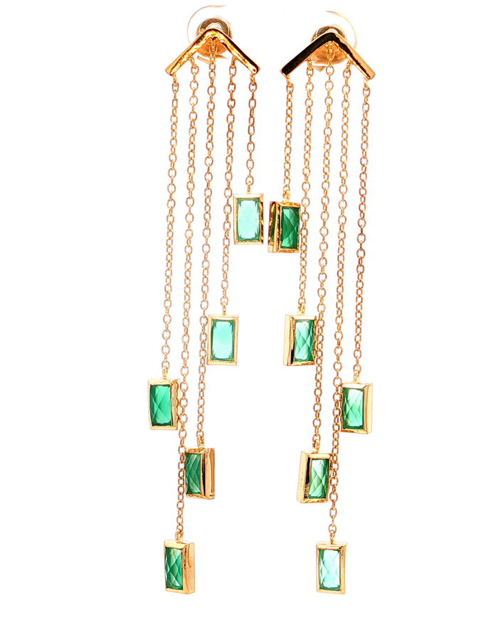 Silver Green Onyx Dangle Earrings