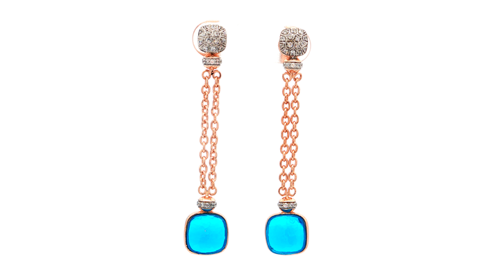 Rose Gold Plated Silver Dangle Earrings with Blue Topaz
