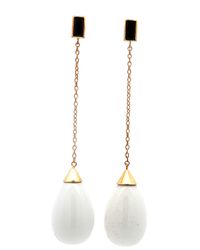 Sterling Silver Dangle Earrings with Black Onyx & White Agate Gemstones