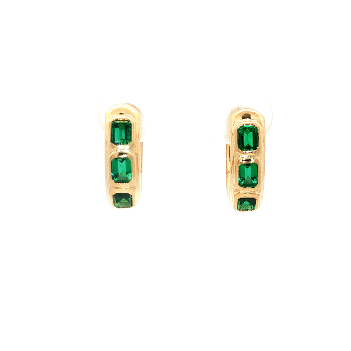 Silver Hoop Earrings with Hydro-Emeralds