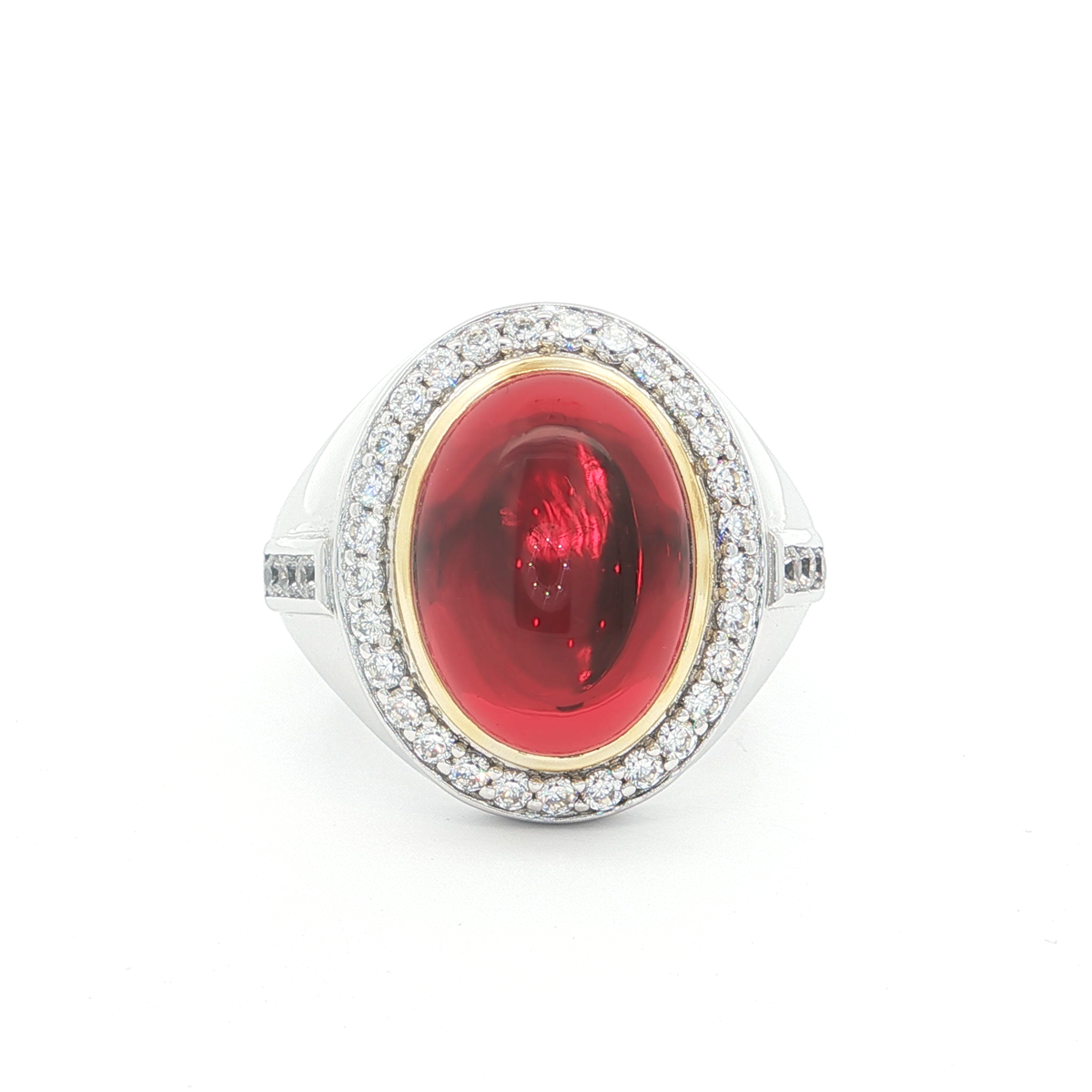 Sterling Silver Signet Ring with Cabochon Synthetic Ruby