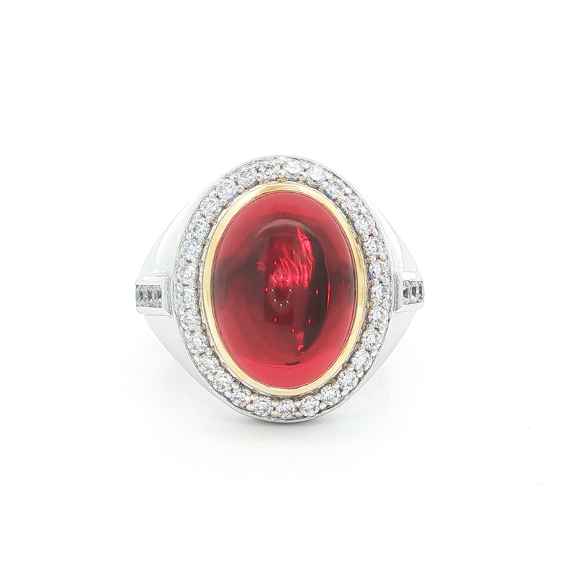Sterling Silver Signet Ring with Cabochon Synthetic Ruby