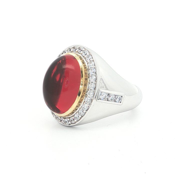 Sterling Silver Signet Ring with Cabochon Synthetic Ruby