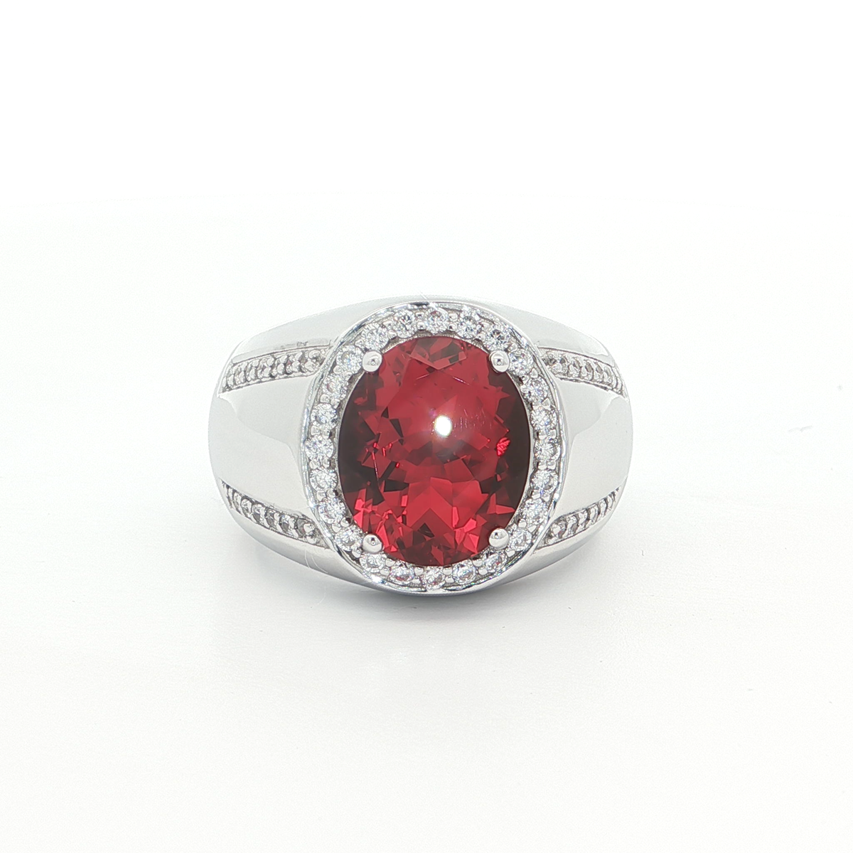 Sterling Silver Signet Ring with Oval Synthetic Ruby