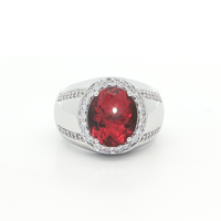 Sterling Silver Signet Ring with Oval Synthetic Ruby