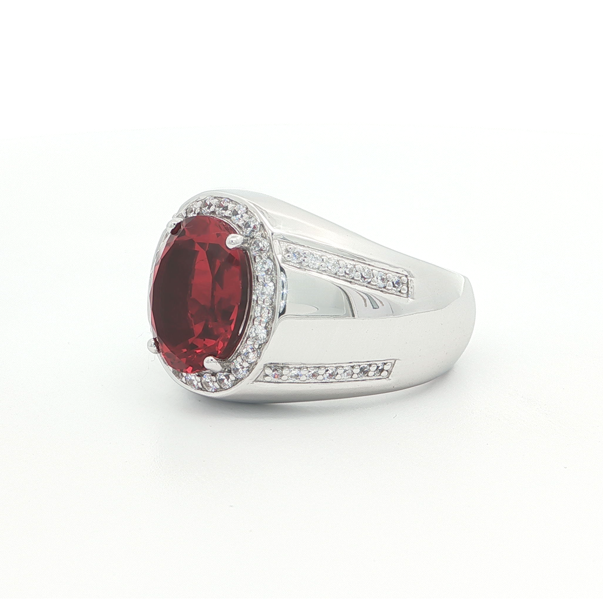 Sterling Silver Signet Ring with Oval Synthetic Ruby