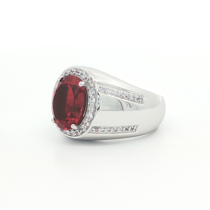 Sterling Silver Signet Ring with Oval Synthetic Ruby