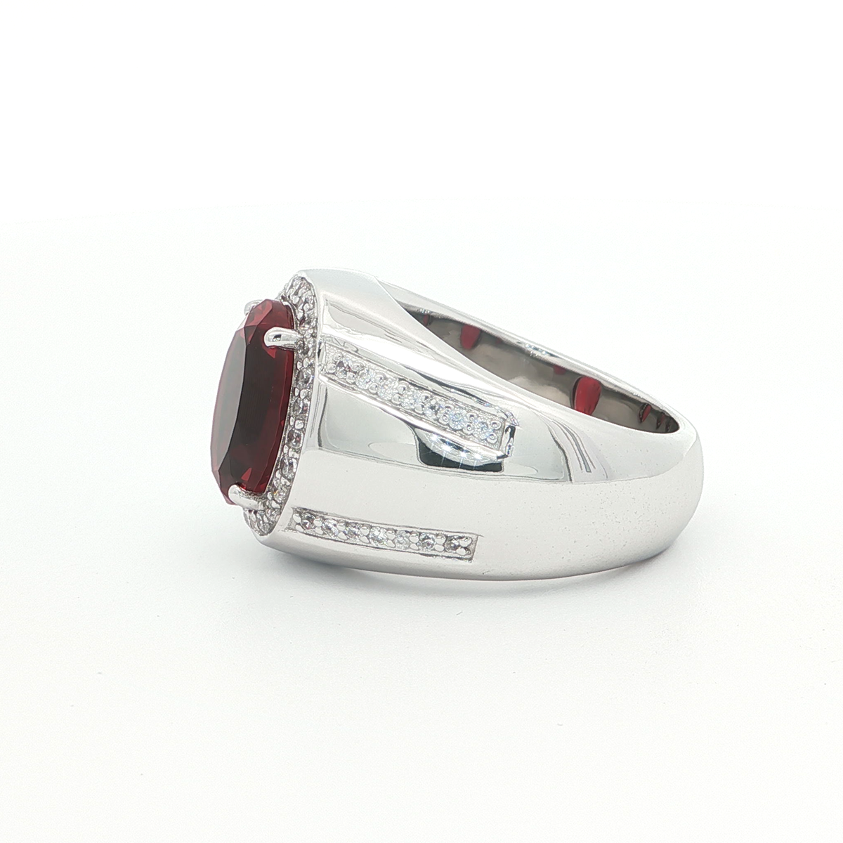 Sterling Silver Signet Ring with Oval Synthetic Ruby