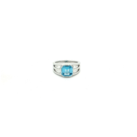 White Gold over Sterling Silver Cocktail Ring with Emerald Cut Swiss Blue Topaz