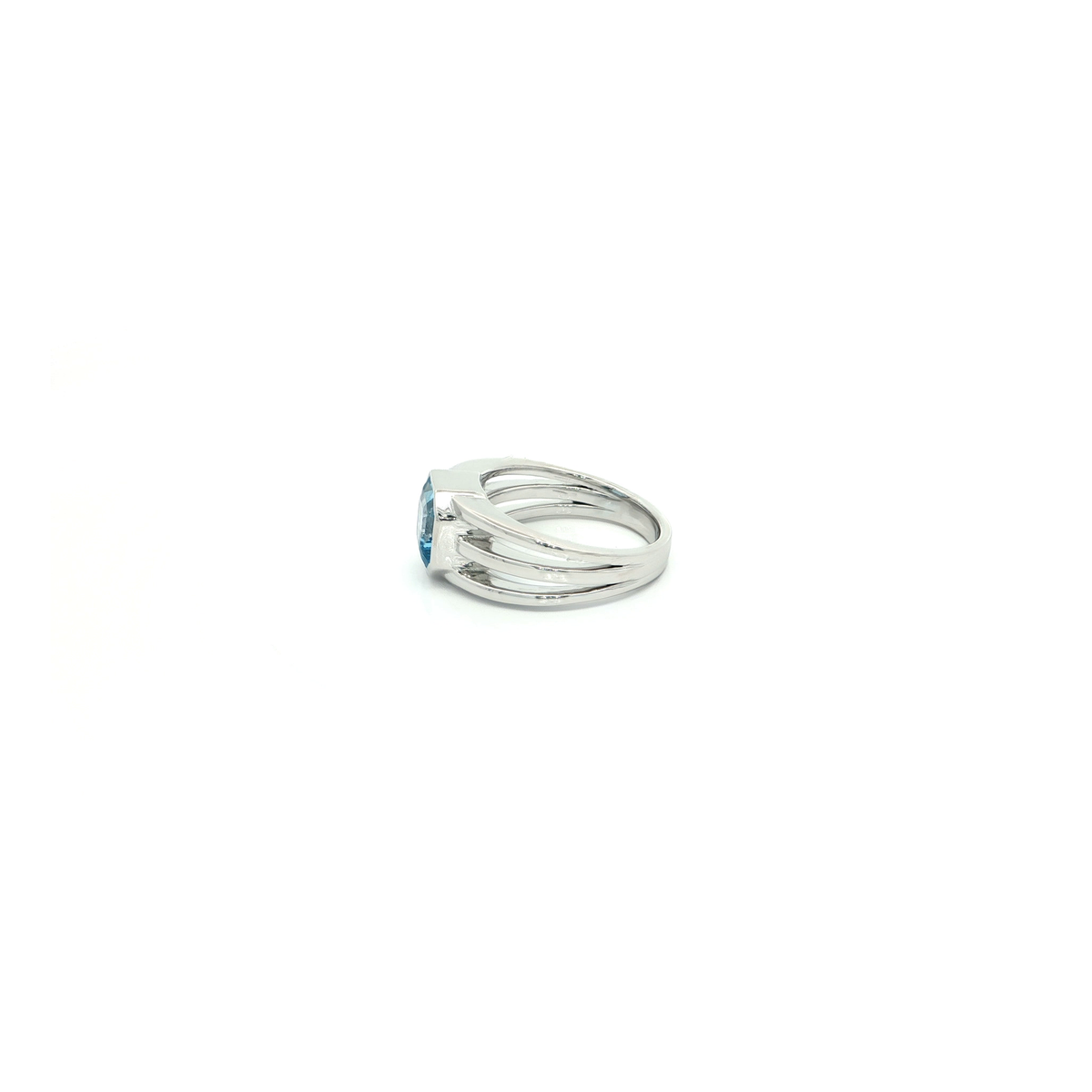 White Gold over Sterling Silver Cocktail Ring with Emerald Cut Swiss Blue Topaz