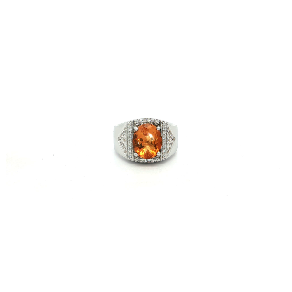 Citrine Cocktail Ring in White Gold Plated Silver
