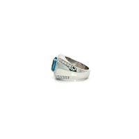 White Gold Over Silver Signet Ring with Blue Topaz