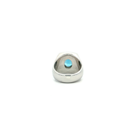 White Gold Over Silver Signet Ring with Blue Topaz