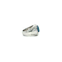 White Gold Over Silver Signet Ring with Blue Topaz