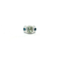 Modern White Gold-tone Silver Ring with Emerald-Cut Green Amethyst