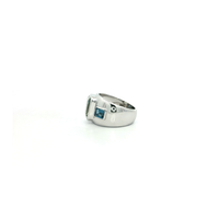 Modern White Gold-tone Silver Ring with Emerald-Cut Green Amethyst