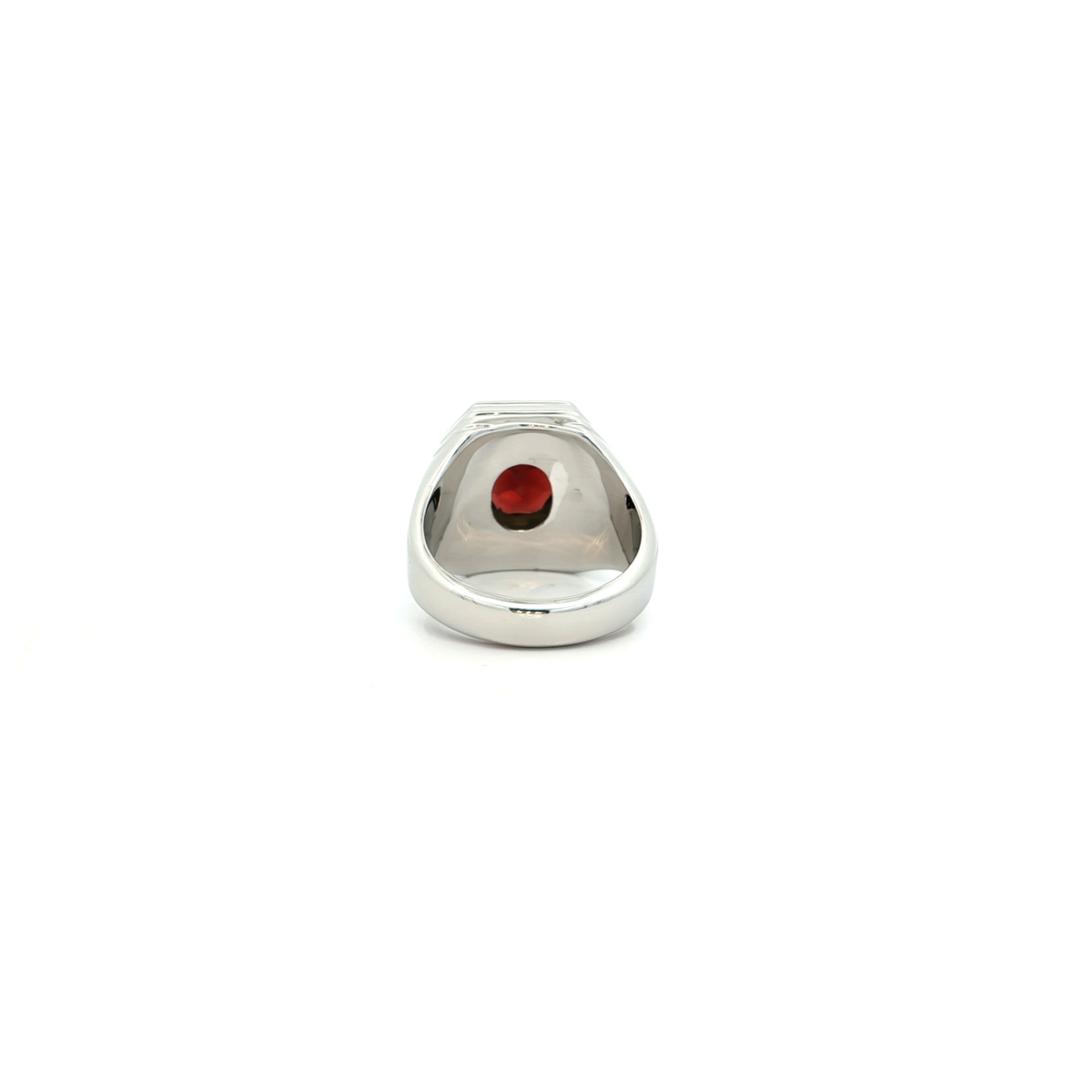 Sterling Silver Signet Ring with Oval-Cut Red Garnet