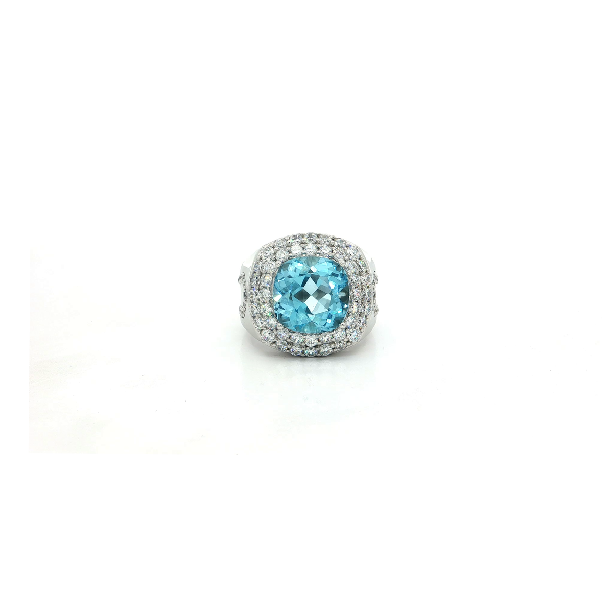 Sterling Silver Cocktail Ring with Cushion Cut Sky Blue Topaz