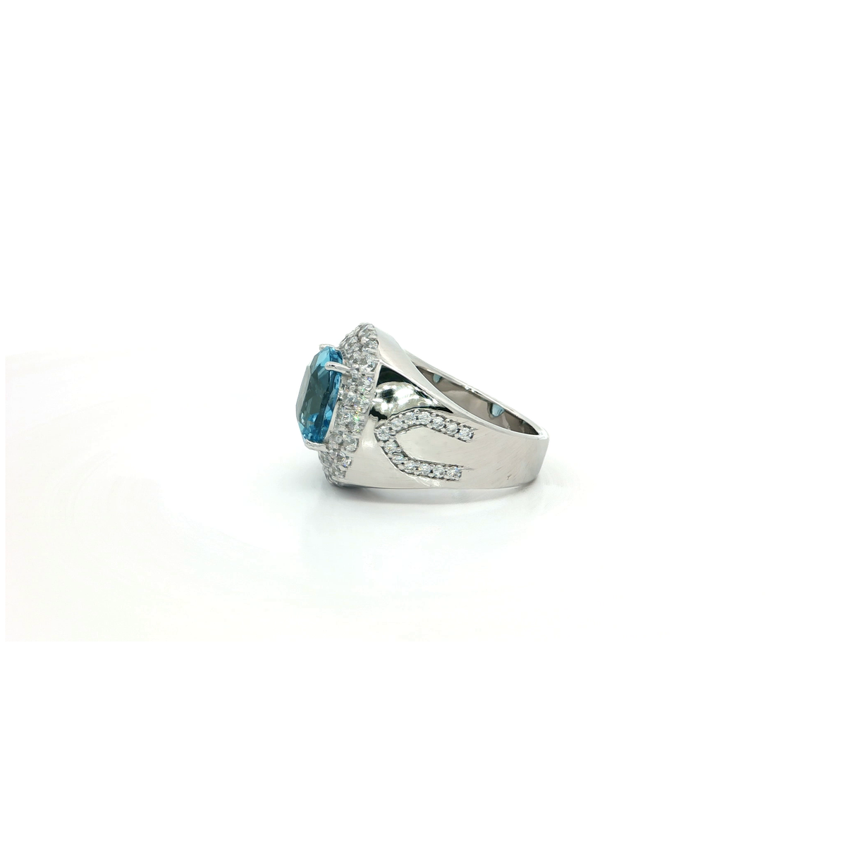 Sterling Silver Cocktail Ring with Cushion Cut Sky Blue Topaz