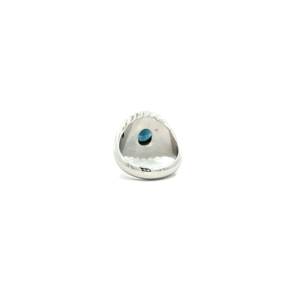 Silver Multistone Ring with Oval Cabochon London Blue Topaz
