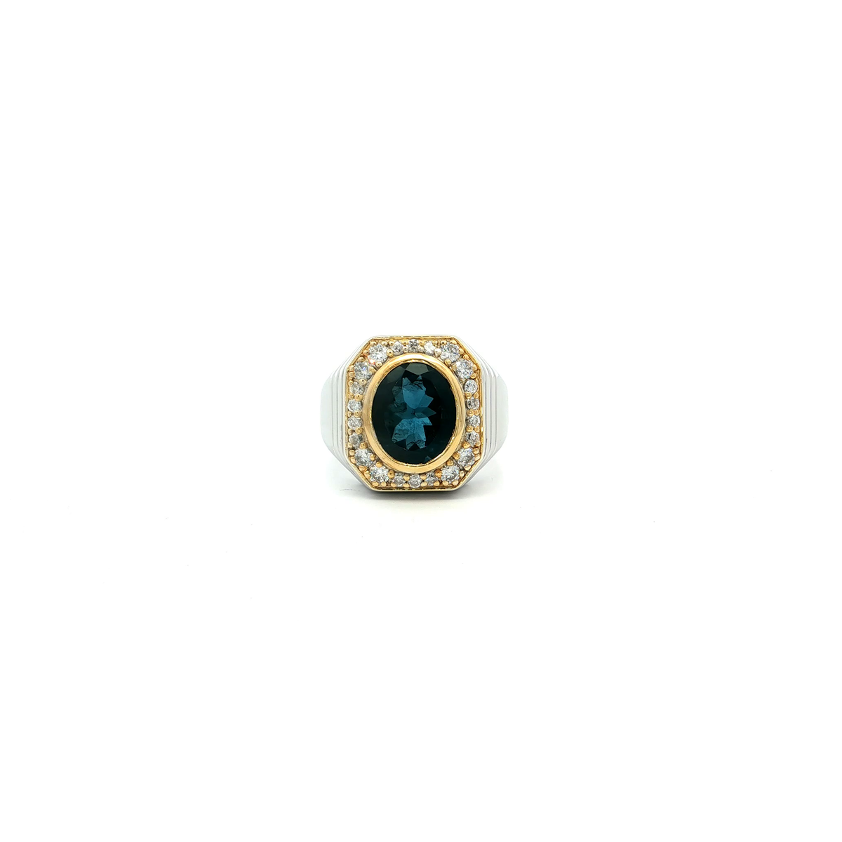 Sterling Signet Ring with Deep Blue Oval London Blue Topaz Cabochon