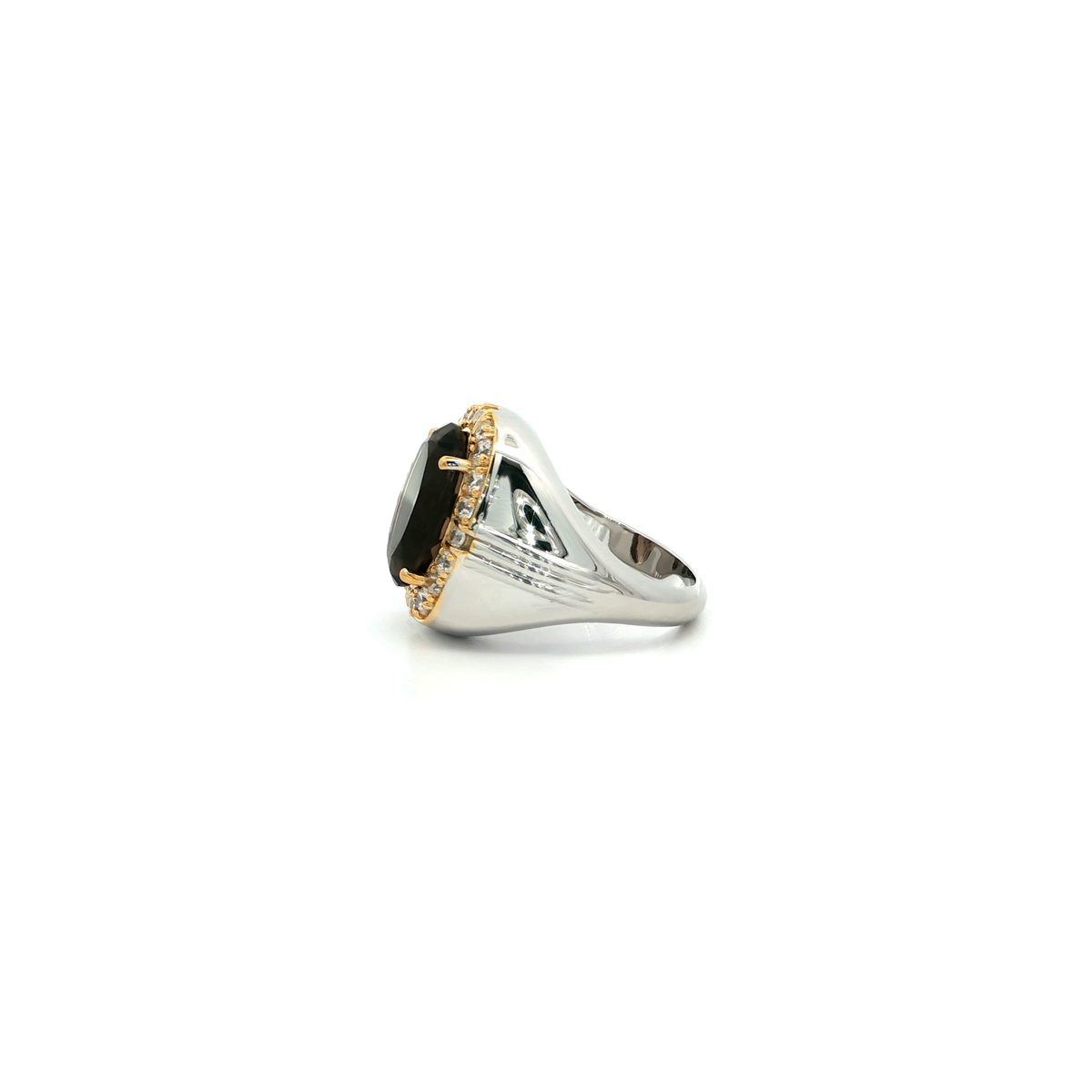 Silver Signet Ring with Oval Cut Smoky Quartz