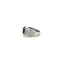 White Gold Plated Silver Signet Ring with Oval Amethyst