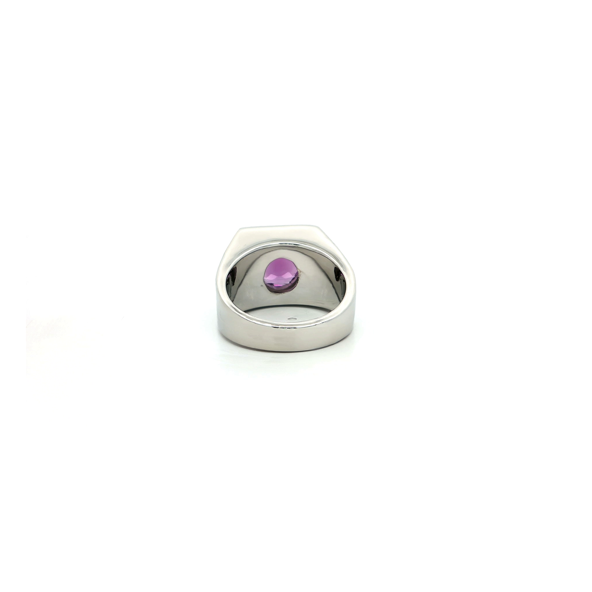 White Gold Plated Silver Signet Ring with Oval Amethyst