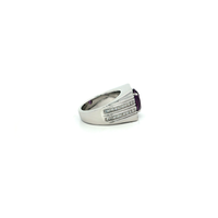 White Gold Plated Silver Signet Ring with Oval Amethyst