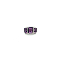 White Gold Plated Silver Multistone Ring with Emerald Cut Amethyst