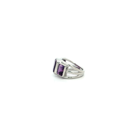 White Gold Plated Silver Multistone Ring with Emerald Cut Amethyst