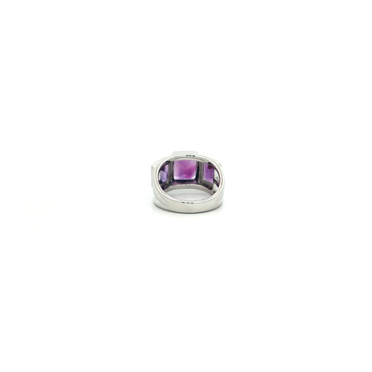 White Gold Plated Silver Multistone Ring with Emerald Cut Amethyst
