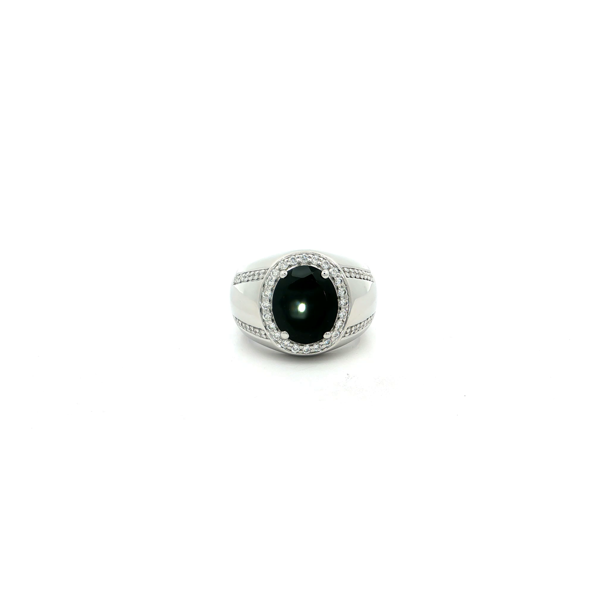 Silver Signet Ring with Black Onyx Cabochon