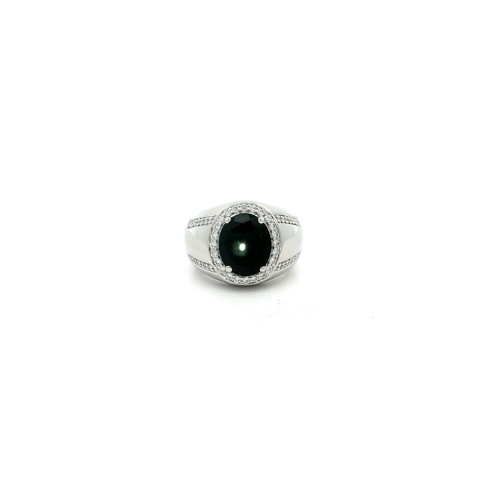 Silver Signet Ring with Black Onyx Cabochon