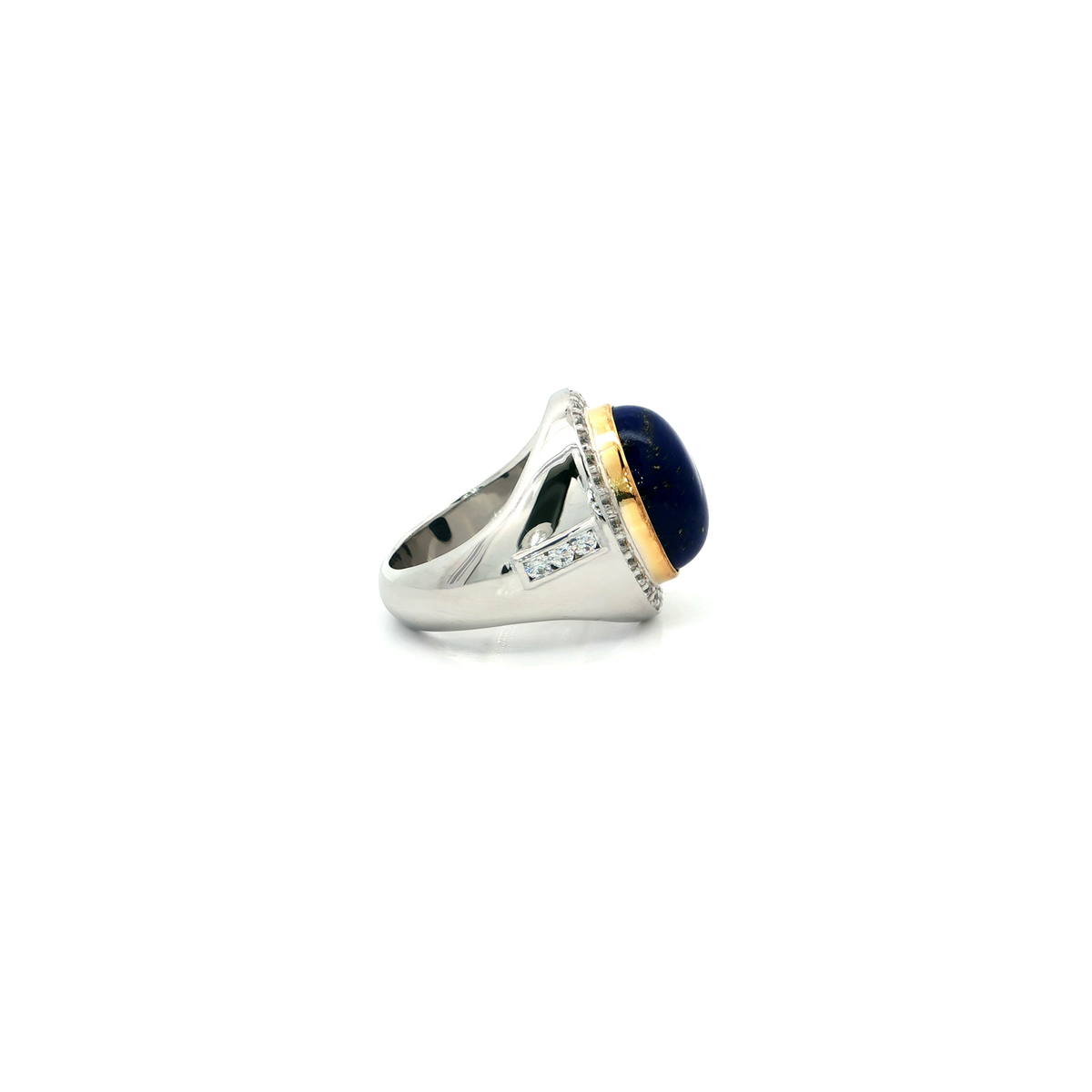 Silver Signet Ring with Lapis Lazuli Cabochon and Yellow Gold Details
